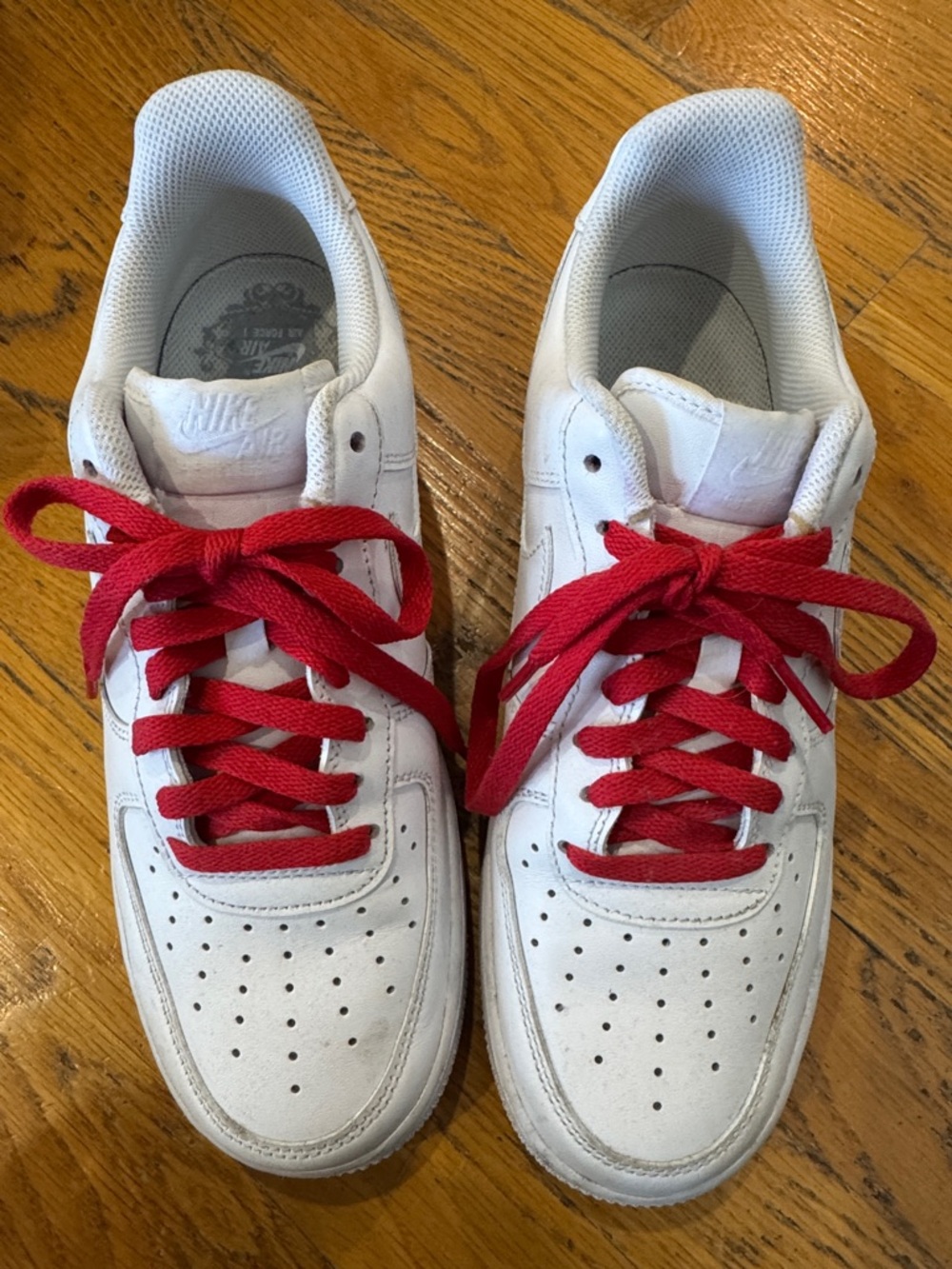 Nike White Leather Sneakers with Red Laces
